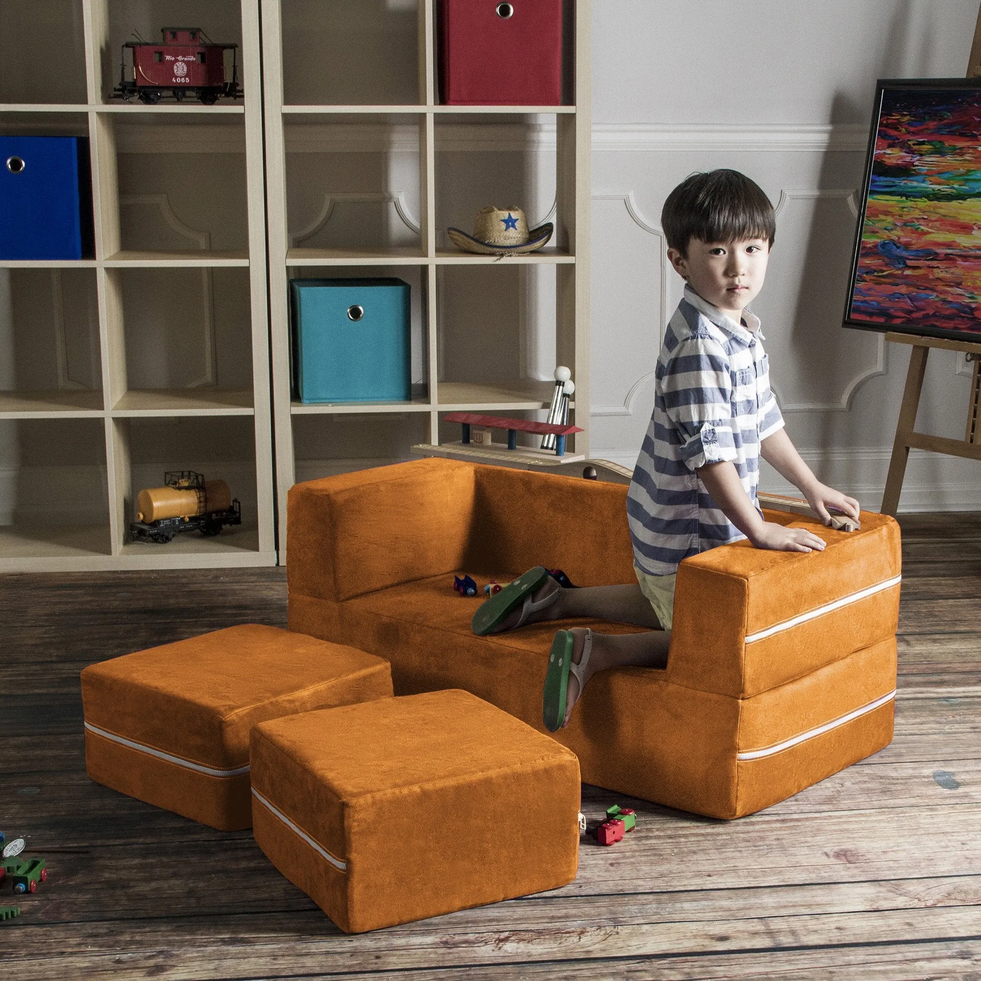 Jaxx Zipline Modular Kid's Loveseat and Ottoman