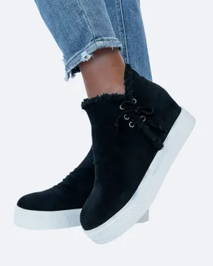 Jayden Fur Wedge Sneakers - Black