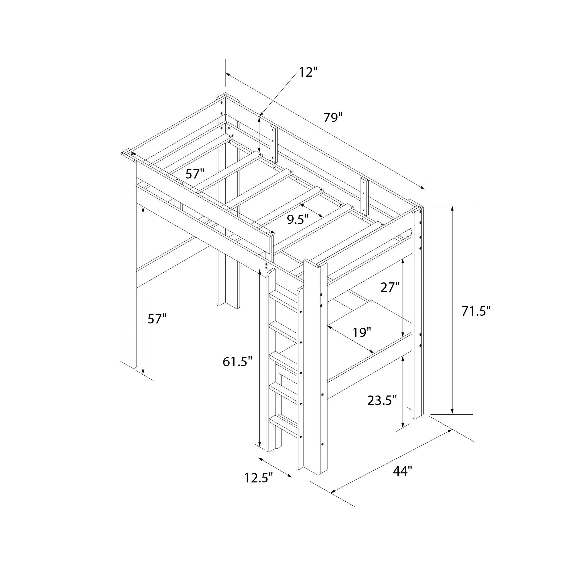 Jaymee Kids Wood Loft Bed with Desk