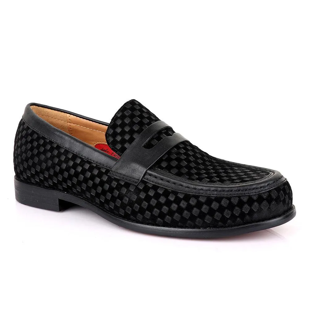 John Foster With Full Suede Checkered Design Leather-Black