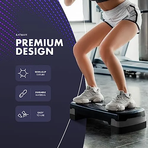 KAYMAN Exercise Stepper – Adjustable Fitness Step Platform for Home & Gym Workouts | Ideal for Aerobics, Cardio, Weights, Yoga | 2 & 4 Level Heights (10cm, 15cm)