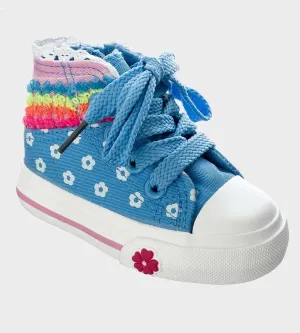 Kelsi Girls Sequin Blue Floral Lace Up Hi-Top Sneakers