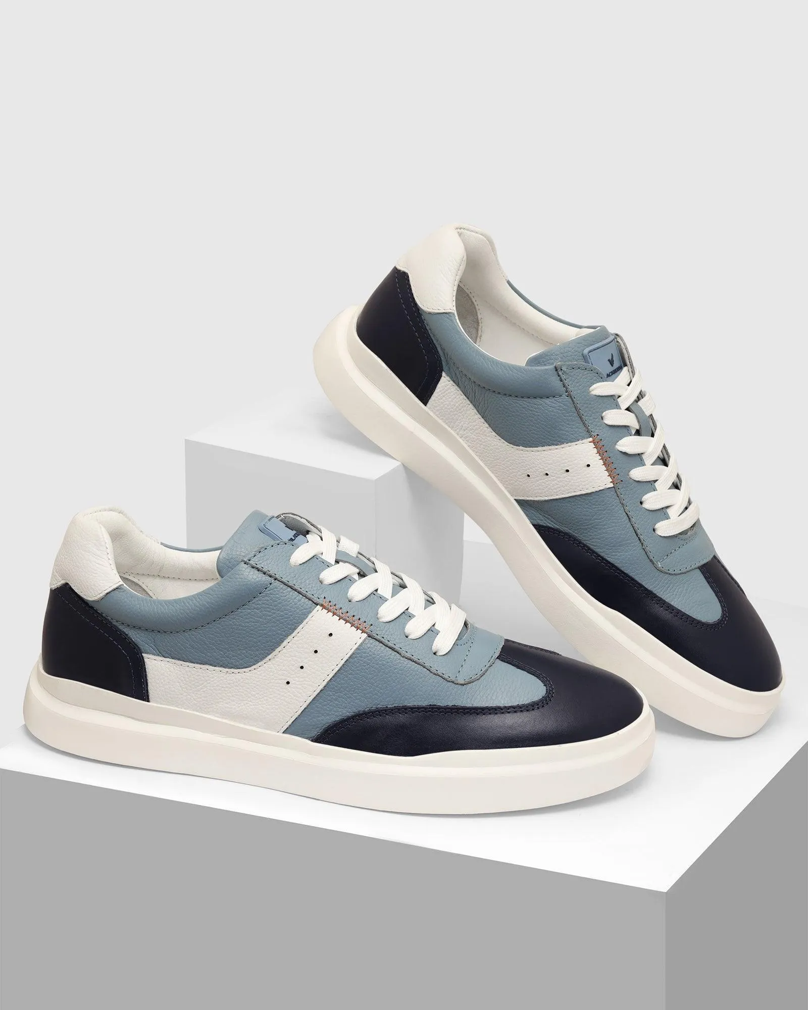 Leather Blue Solid Sneakers - Tammy