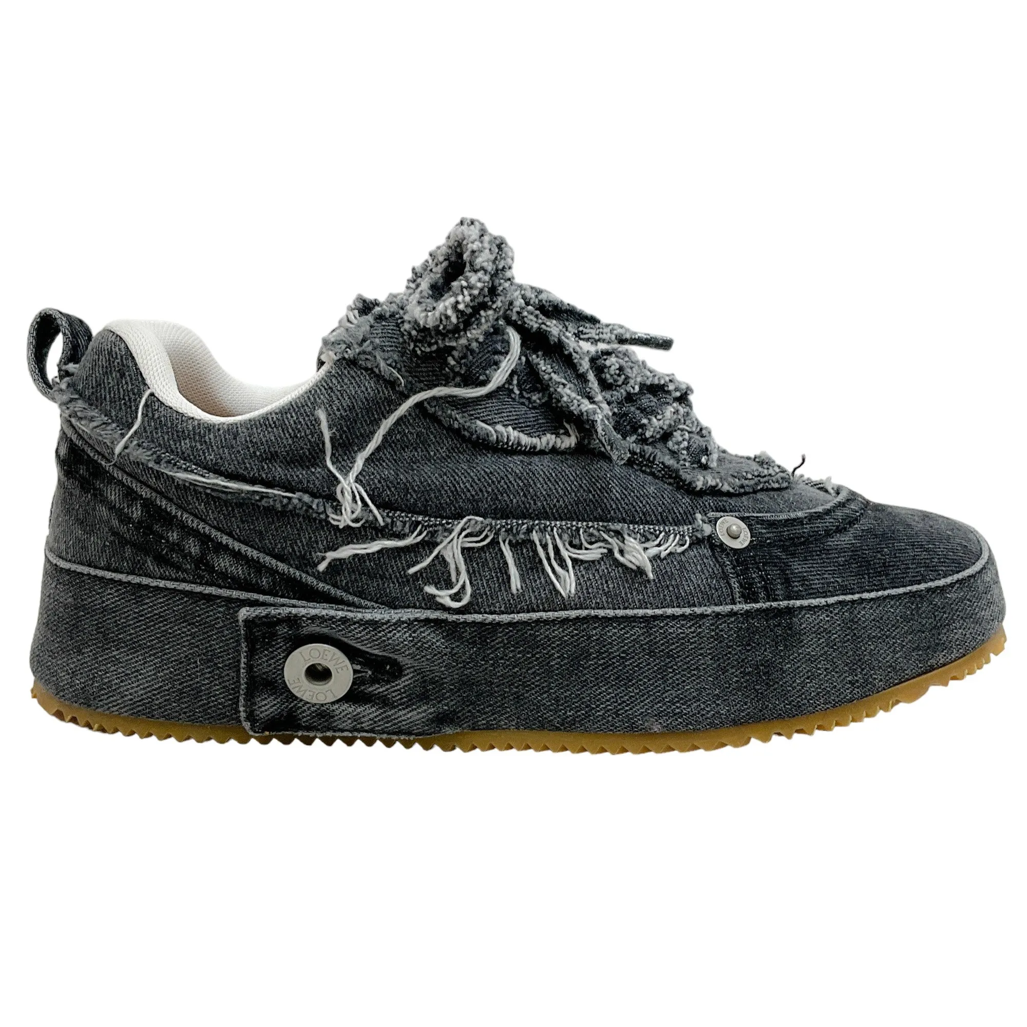 Loewe Black Distressed Denim Platform Sneakers