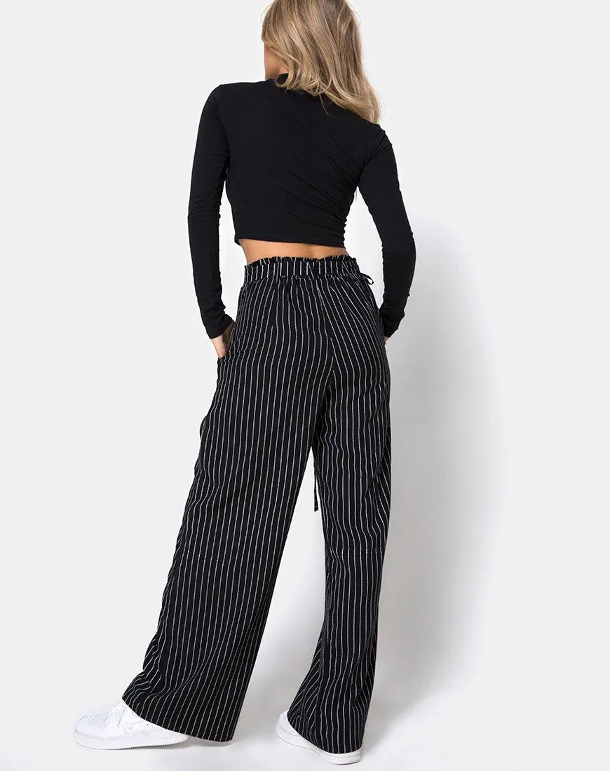 Majustie Trouser in Pinstripe Black