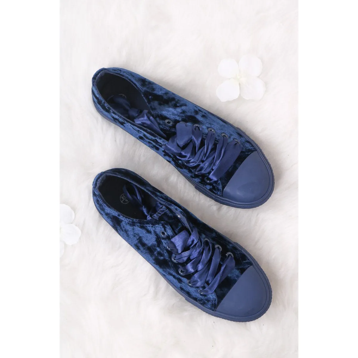 Malika Velour Ribbon Lace-Up Trainers