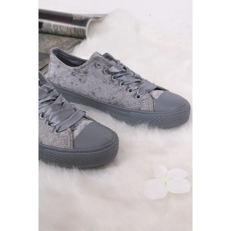 Malika Velour Ribbon Lace-Up Trainers