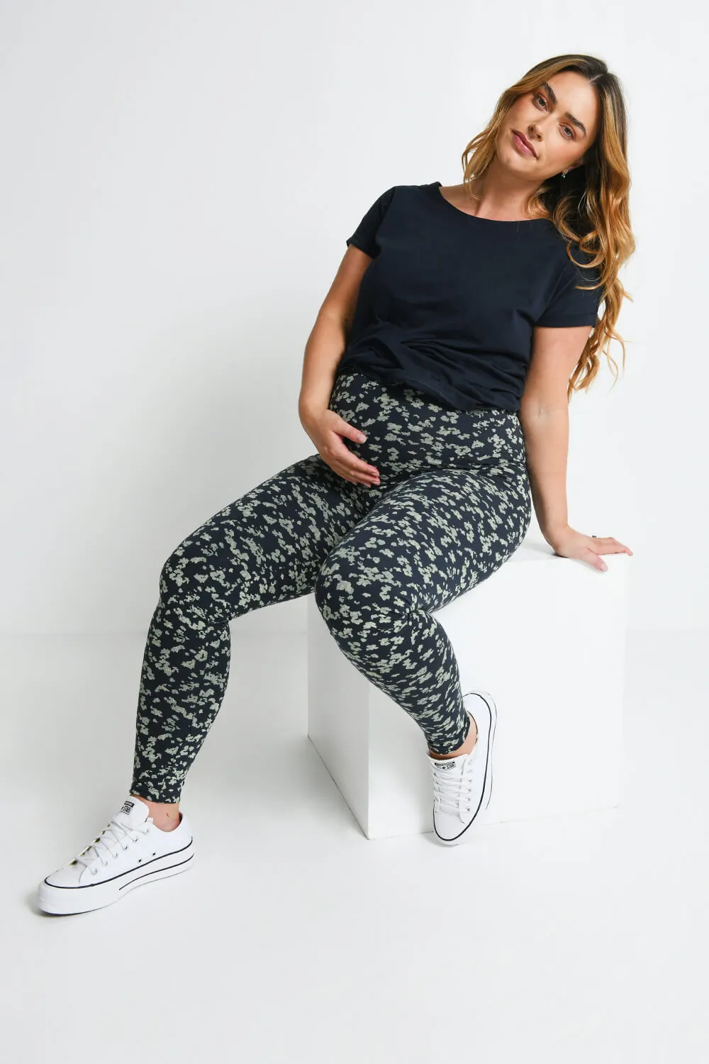 Maternity Everyday Leggings - Navy/Green Floral