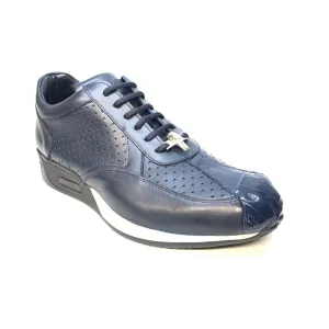 Mauri M770 Navy Crocodile Perforated Nappa Leather Sneakers