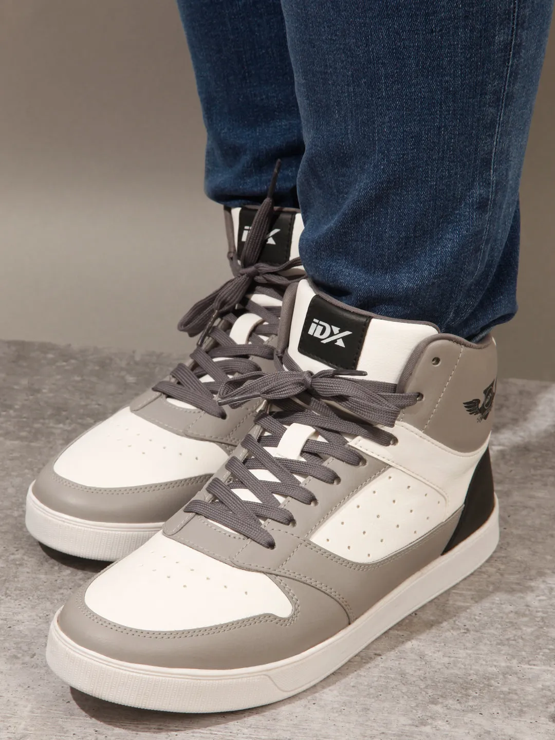 Men's Grey White Ankle Top Lace Up Sneakers (IX6014)