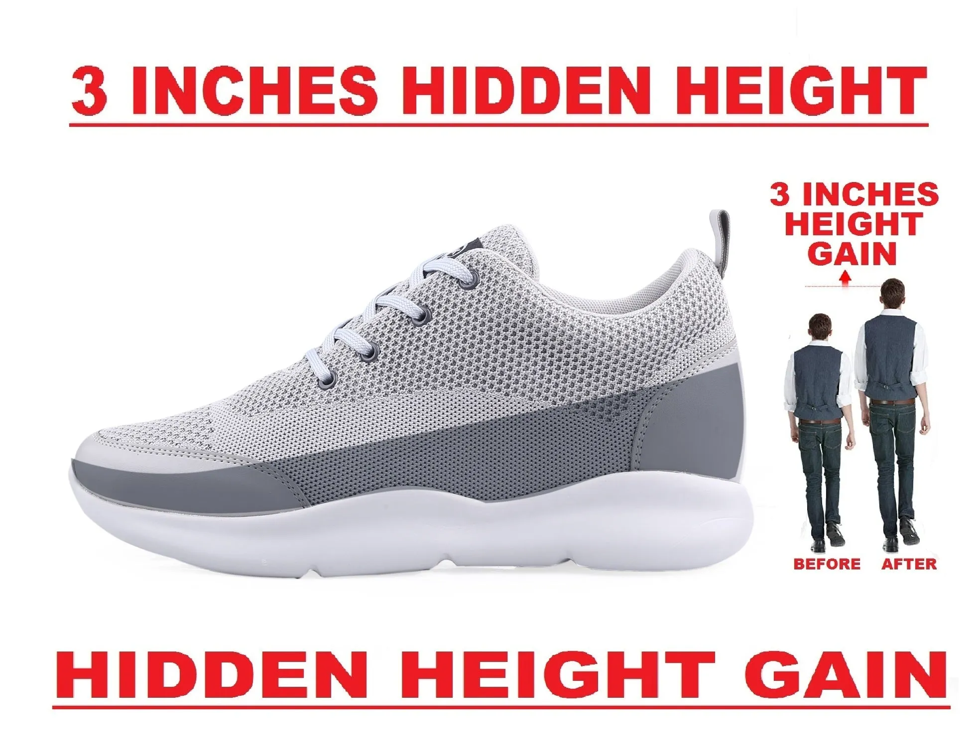 Men's New Stylish Hidden Height Increasing Stylish Casual Sports Lace-Up Shoes