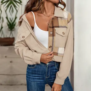 METAVERSMALL 2025  casual fashion women's clothing corduroy short top jacket autumn and winter contrasting splicing jacket