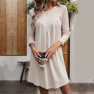 METAVERSMALL New autumn and winter polished pit strip knitted skirt long-sleeved sweater skirt  2025  pleated splicing dress