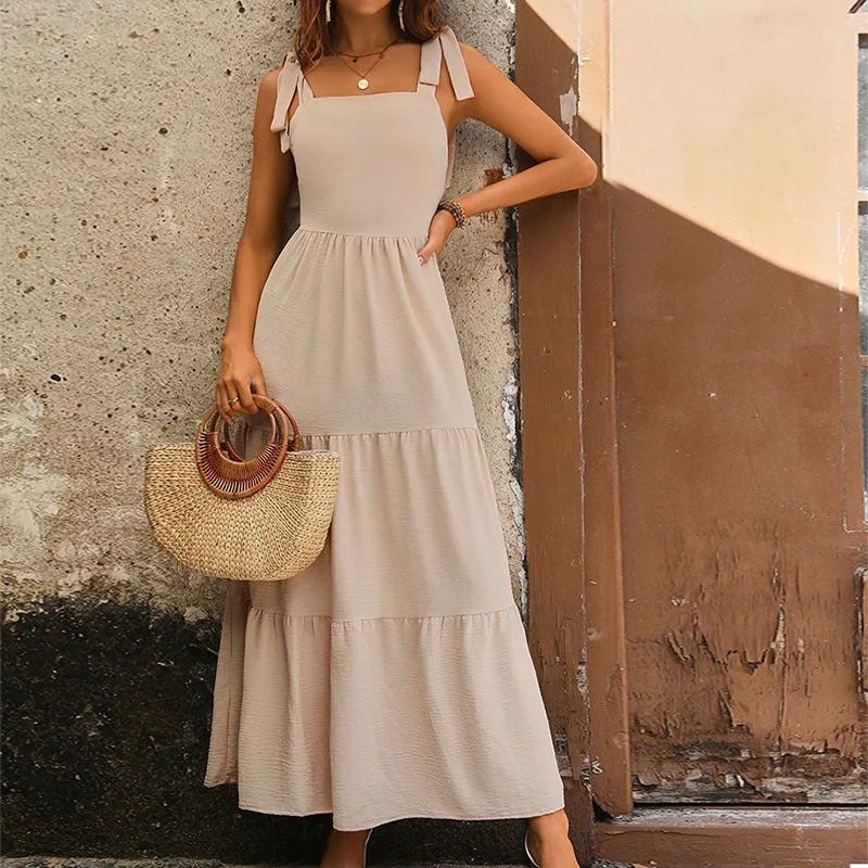 METAVERSMALL New Hot Trade Elegant Long Dress New Summer New 2025  Women's Clothing Backless Solid Color Suspender Dress