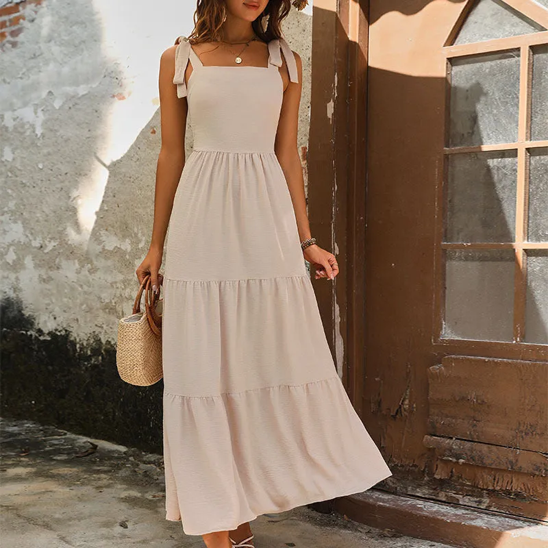 METAVERSMALL New Hot Trade Elegant Long Dress New Summer New 2025  Women's Clothing Backless Solid Color Suspender Dress