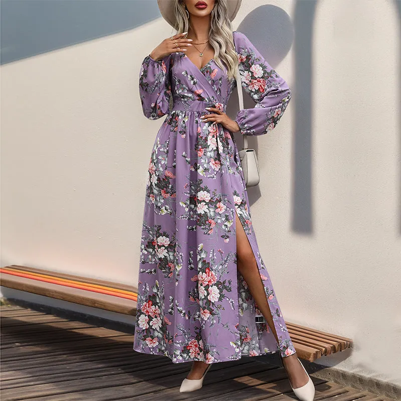 METAVERSMALL New Hot Trade New New 2025 Autumn Women's  Long Sleeve V-Neck Printed Dress Women