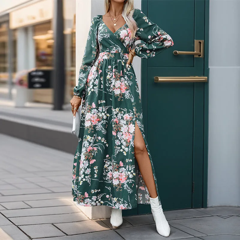 METAVERSMALL New Hot Trade New New 2025 Autumn Women's  Long Sleeve V-Neck Printed Dress Women