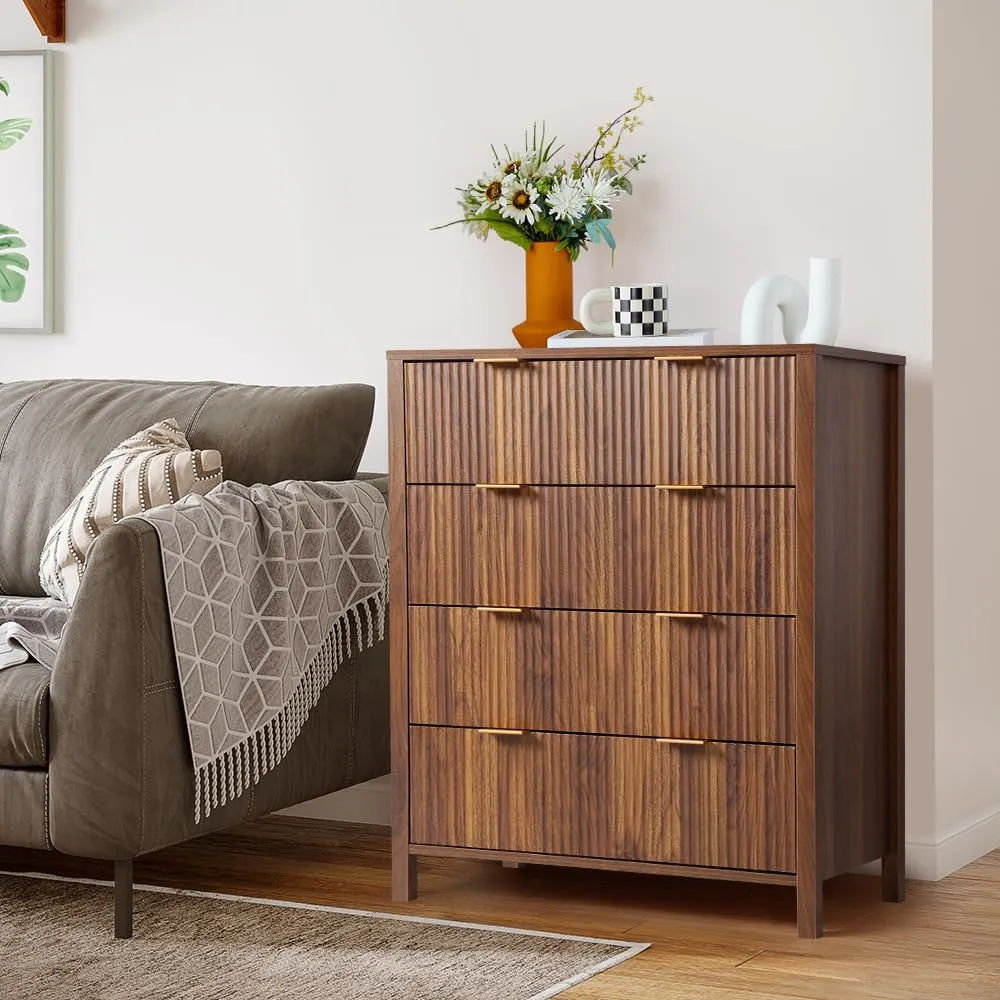 Mid Century Modern Dresser Farmhouse Wooden Storage Cabinet with 4 Drawers