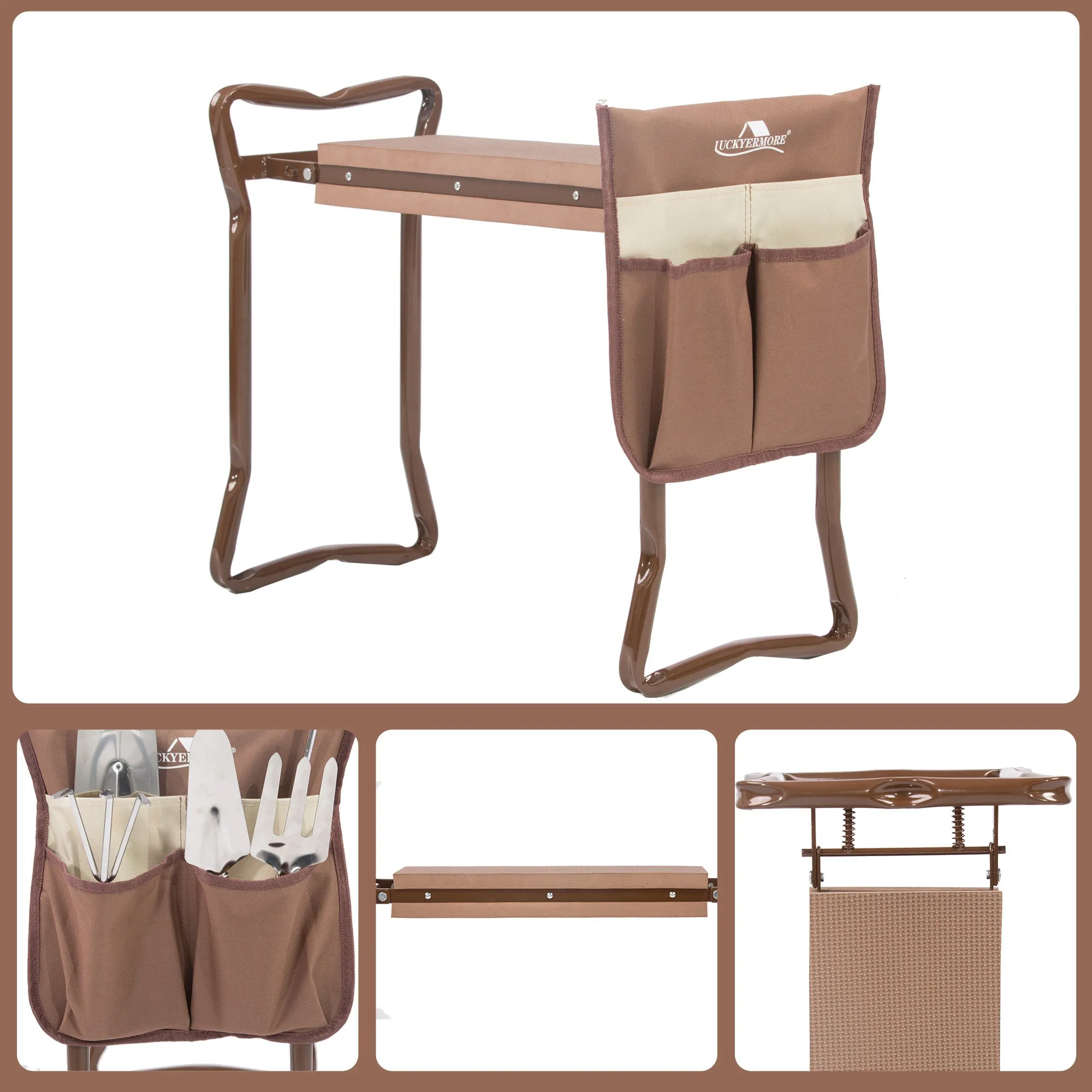 Multifunctional Brown Garden Kneeler & Seat with Gloves