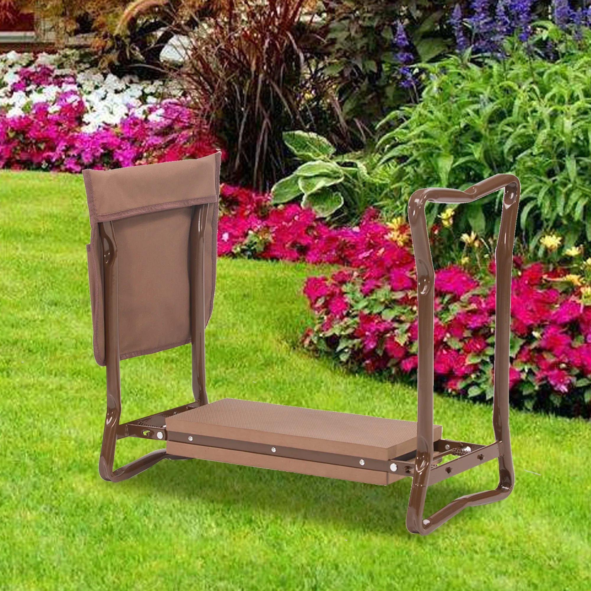 Multifunctional Brown Garden Kneeler & Seat with Gloves