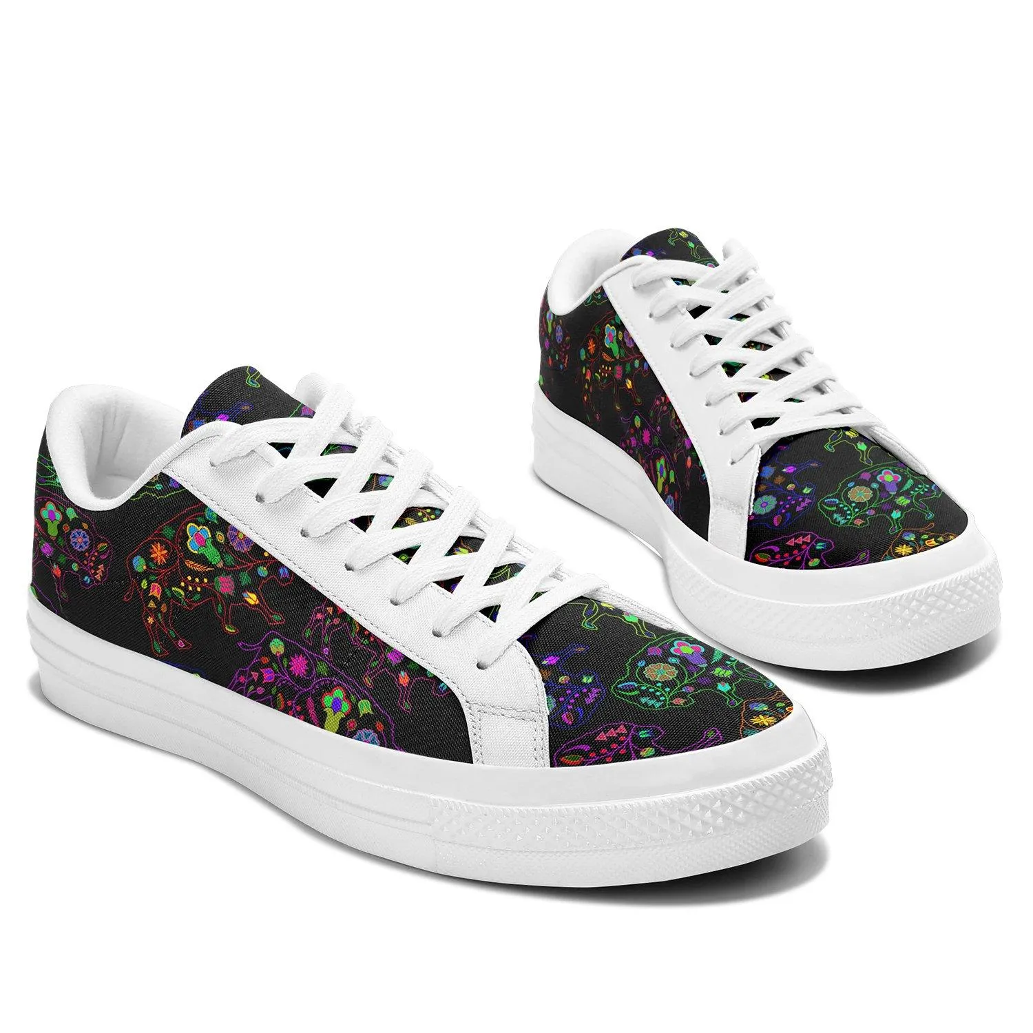 Neon Floral Buffalos Aapisi Low Top Canvas Shoes White Sole