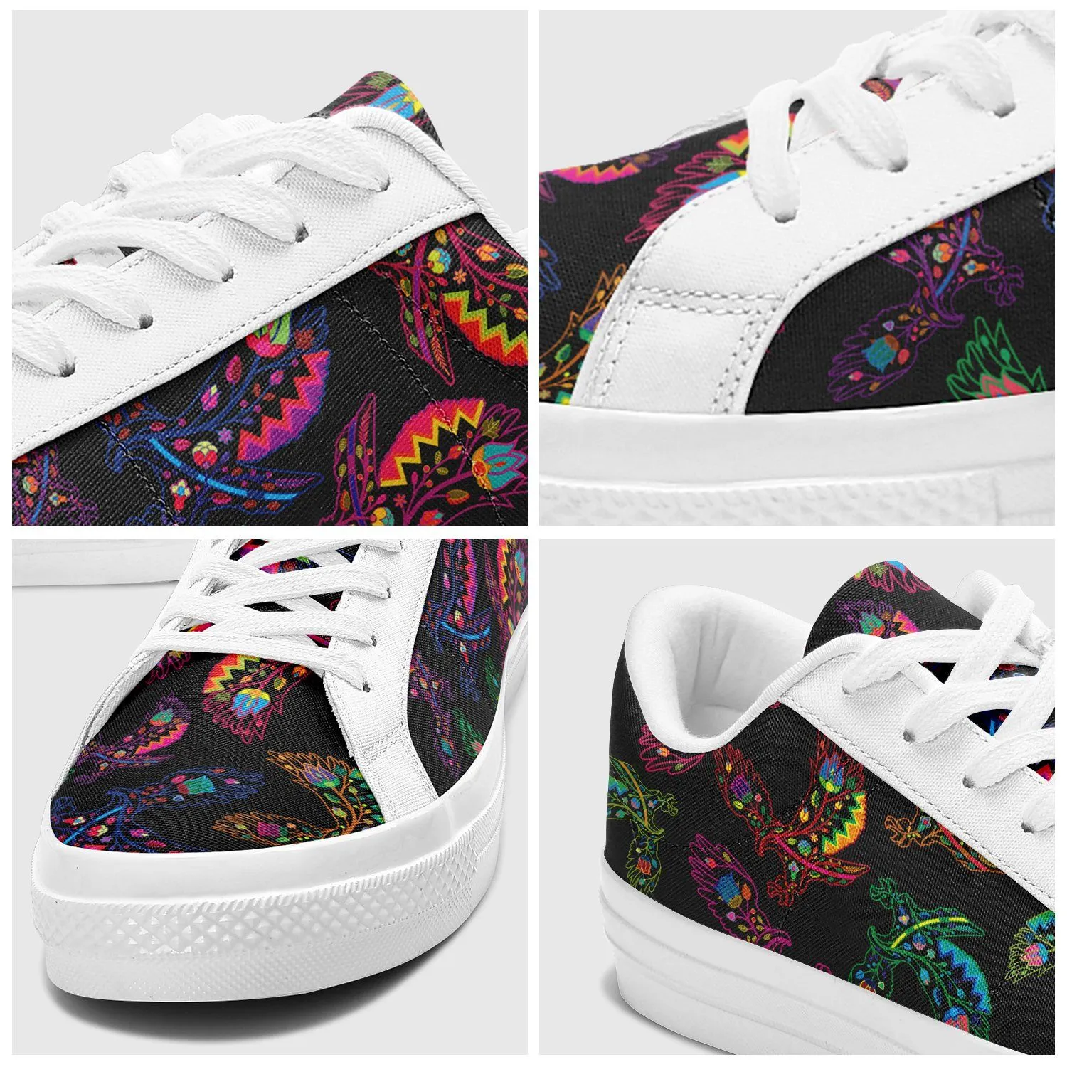 Neon Floral Eagles Aapisi Low Top Canvas Shoes White Sole