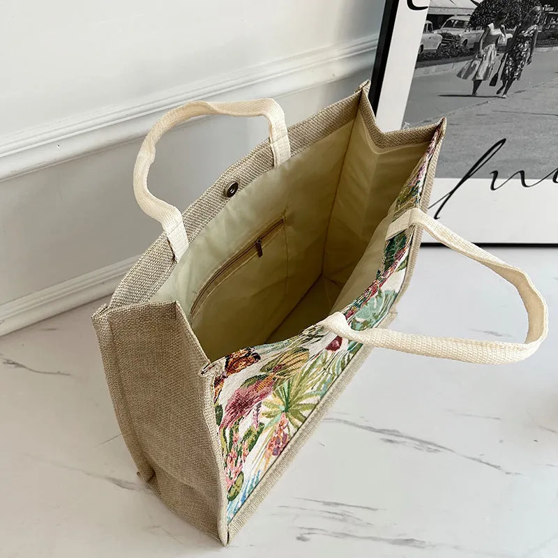 New Cross-Border Color Trendy Fashionable Women's Bags Portable Big Bag Tote Bag Embroidery Embroidery Canvas Bag