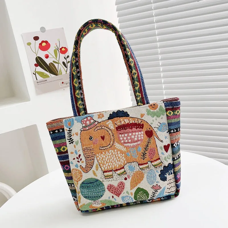 New Ethnic Style Embroidered Tote Bag Cross-Border Handbag Factory Wholesale Vintage Embroidery Large Capacity Literary Women Bag