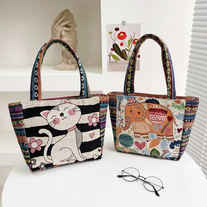 New Ethnic Style Embroidered Tote Bag Cross-Border Handbag Factory Wholesale Vintage Embroidery Large Capacity Literary Women Bag