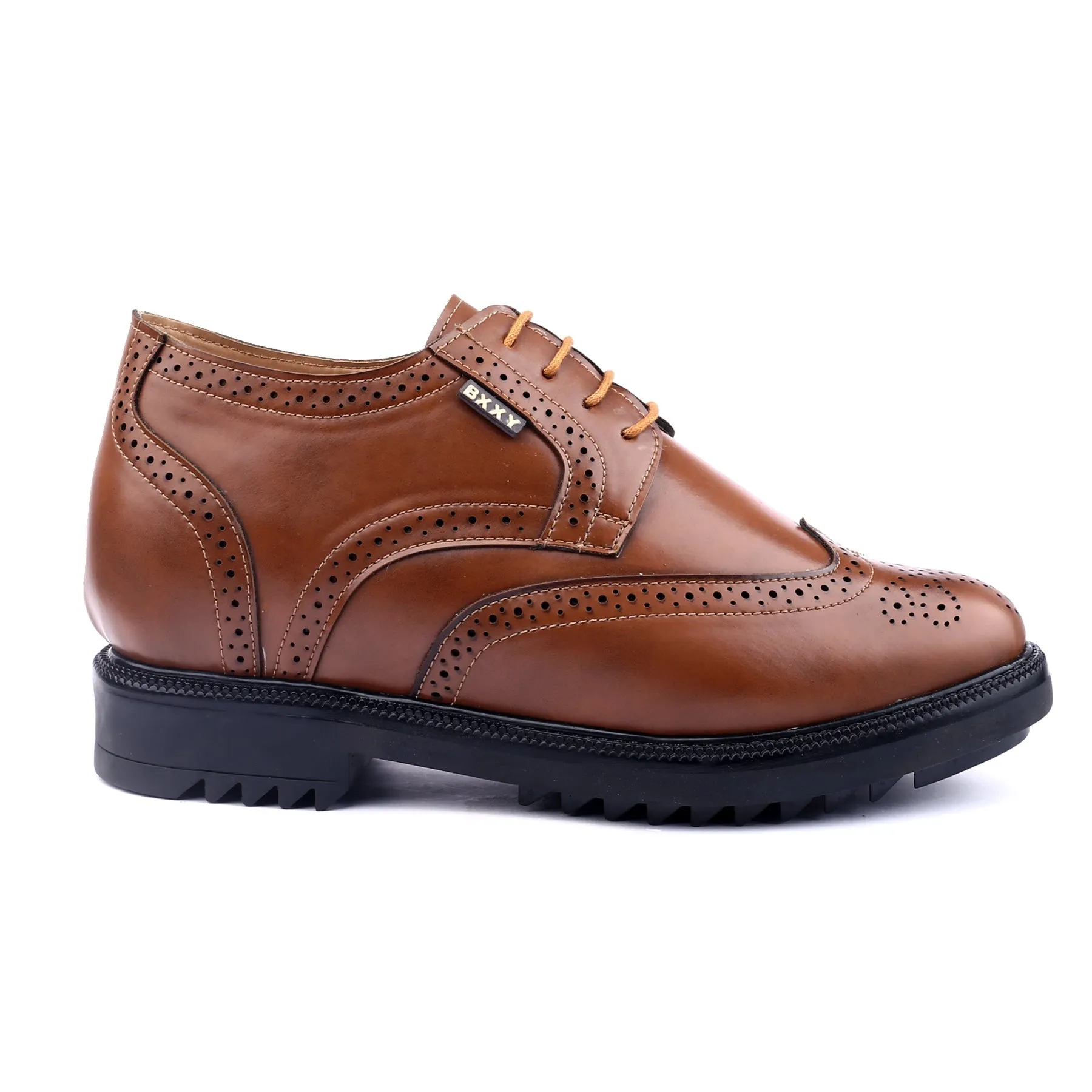 New Latest Men's 3.5 Inch Hidden Height Increasing Vegan Leather Brogue Shoes