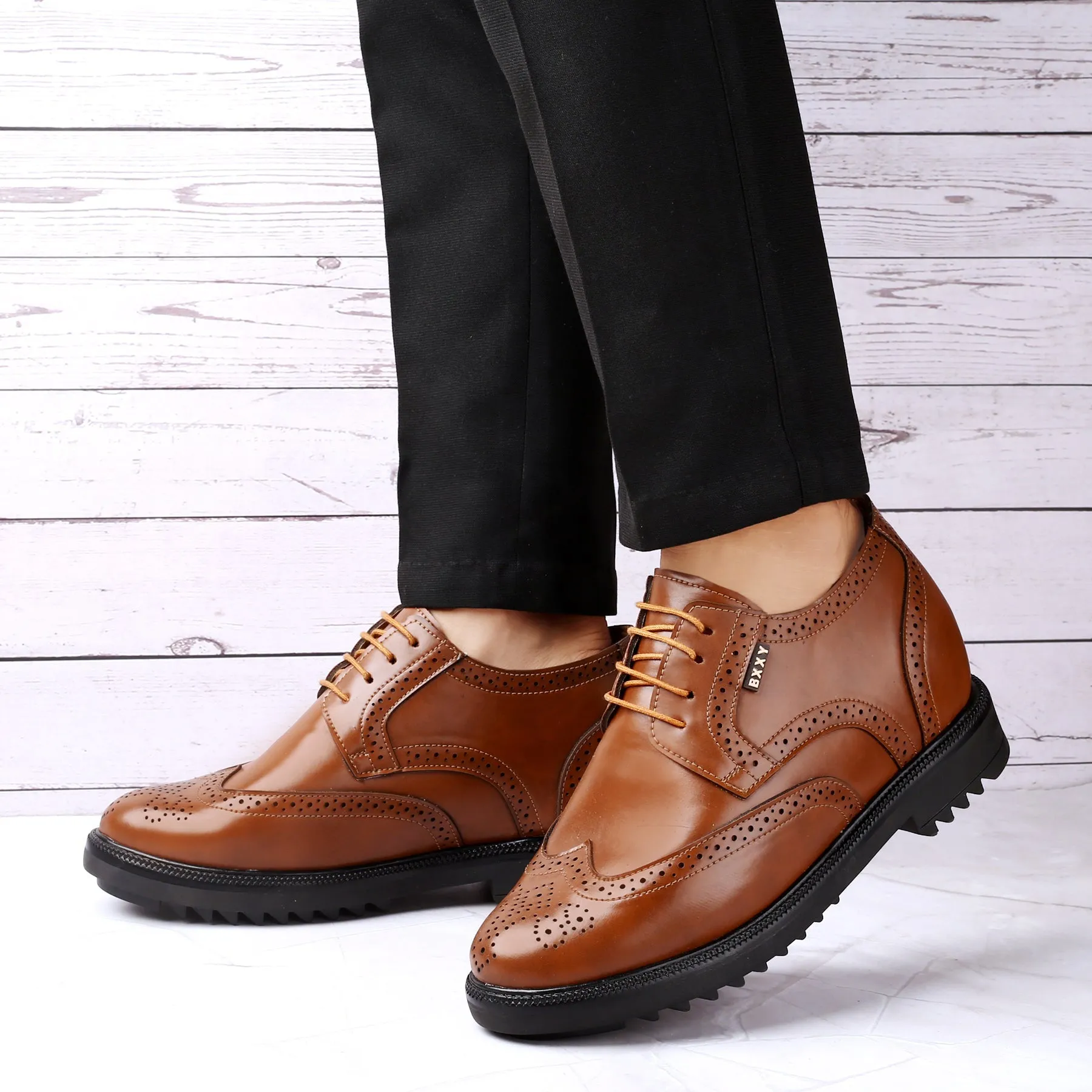 New Latest Men's 3.5 Inch Hidden Height Increasing Vegan Leather Brogue Shoes