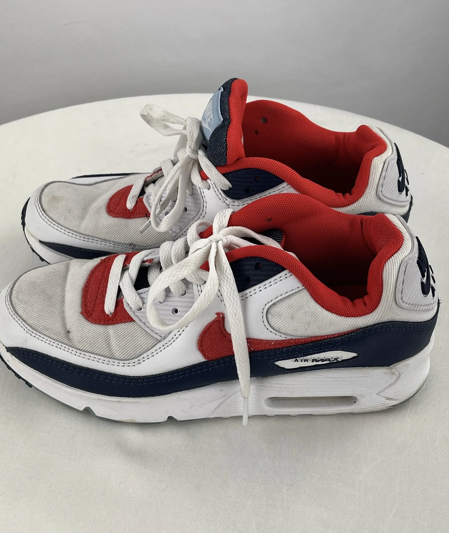 NIKE Boy's Air Max 90 Red White Blue Sneakers Size 6.5Y