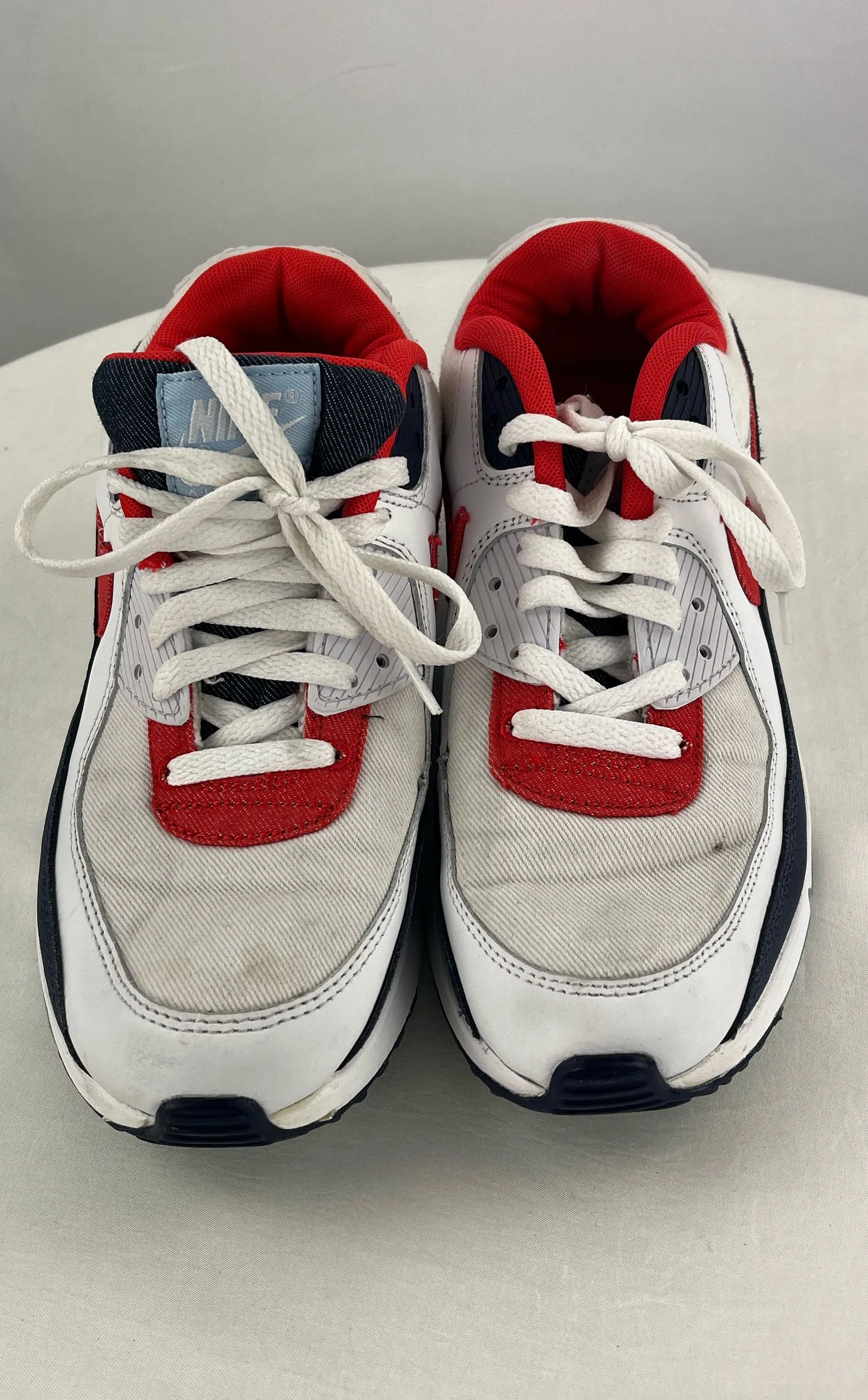 NIKE Boy's Air Max 90 Red White Blue Sneakers Size 6.5Y