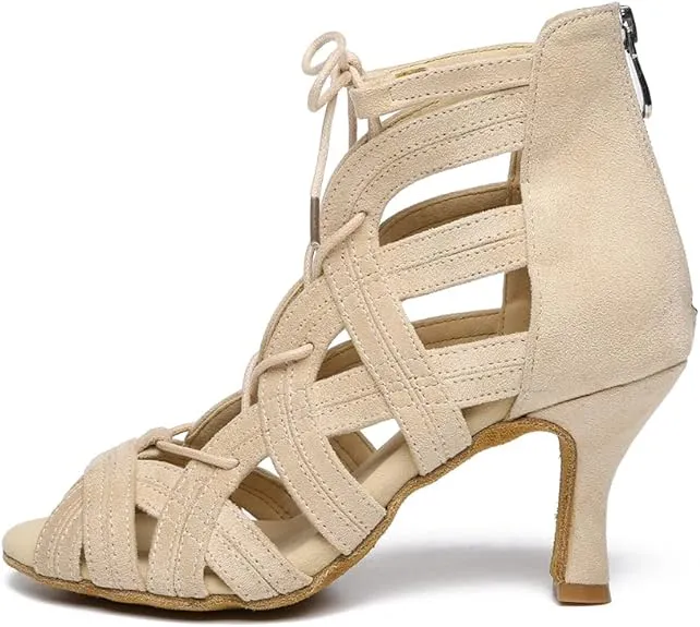 Nude Lace Up Salsa Bachata Social Dance Heels