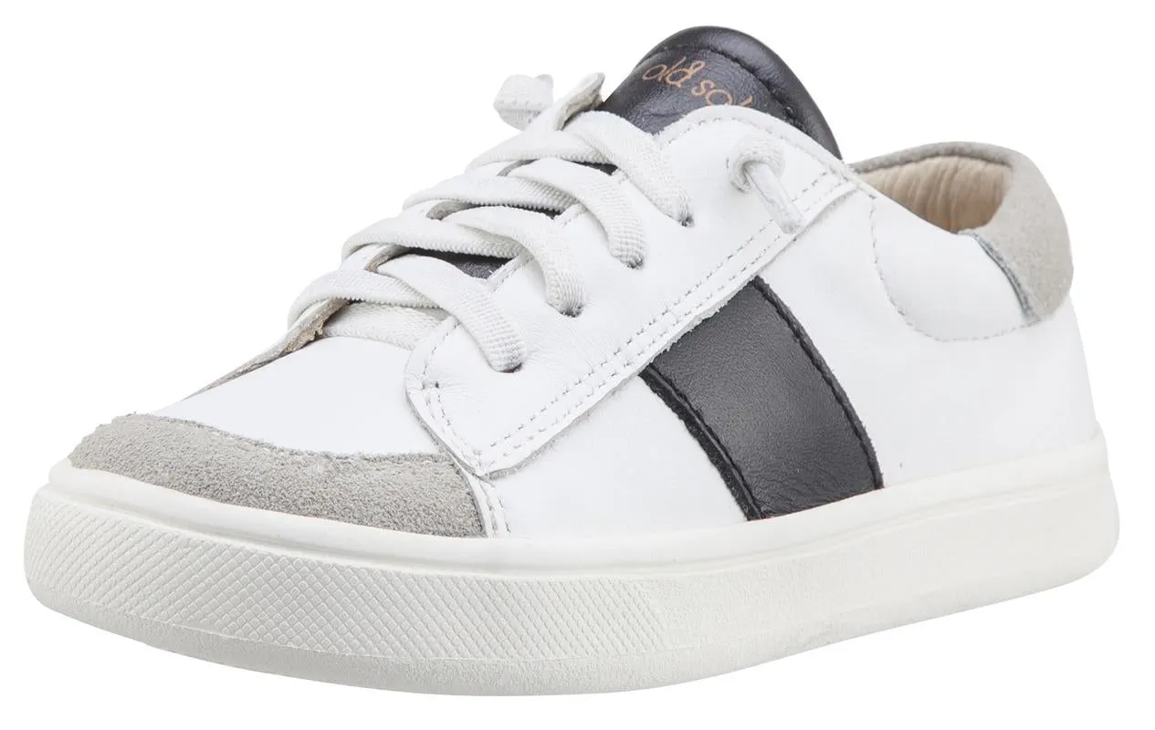 Old Soles Boy's & Girl's 6019 High St Shoe Black Side Stripe White Leather with Faux Laces and Zippered Sneaker Shoe