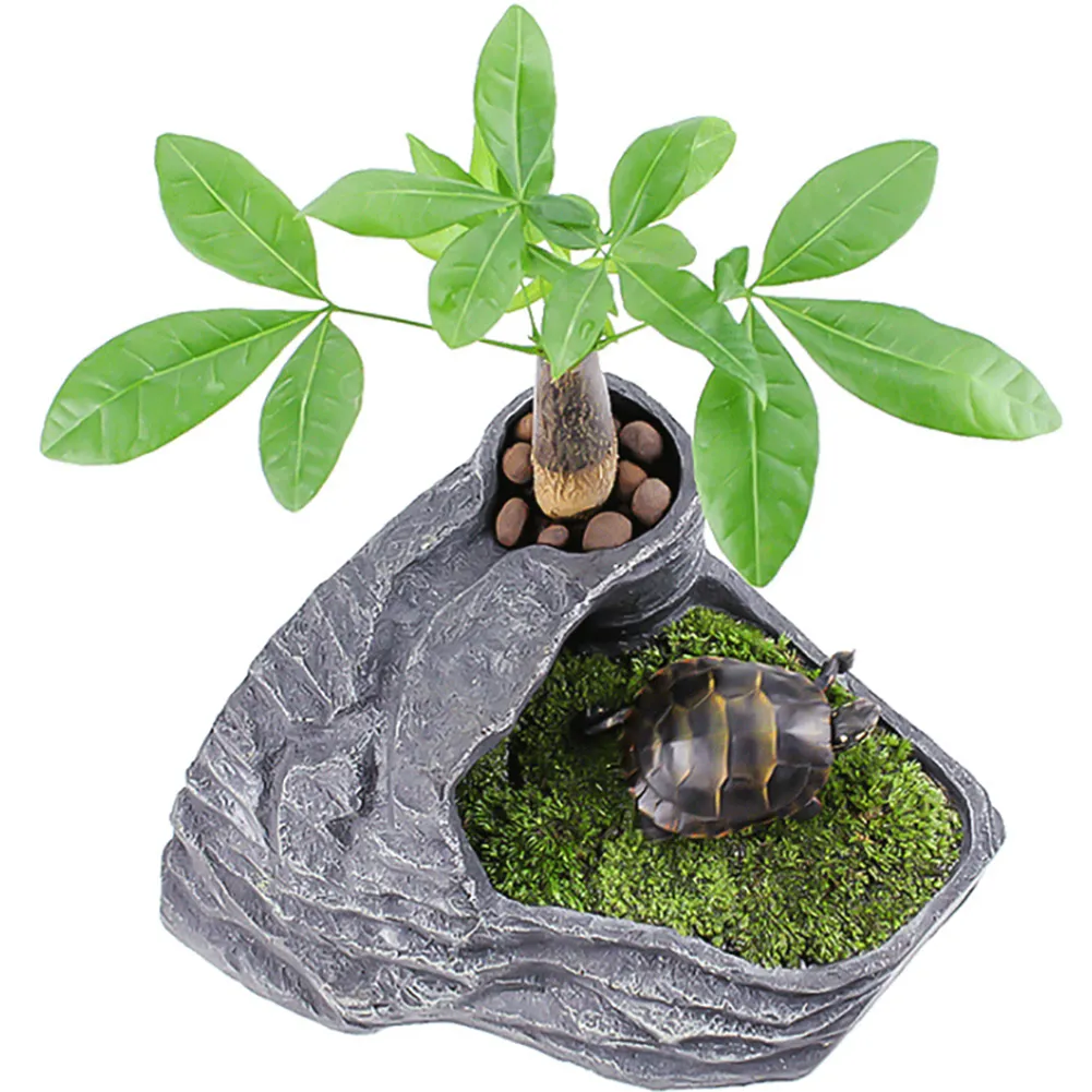 OMEM Turtle Hiding Place Cave Humidification Resin Rock Terrace Climbing Ladder Habitat Decoration