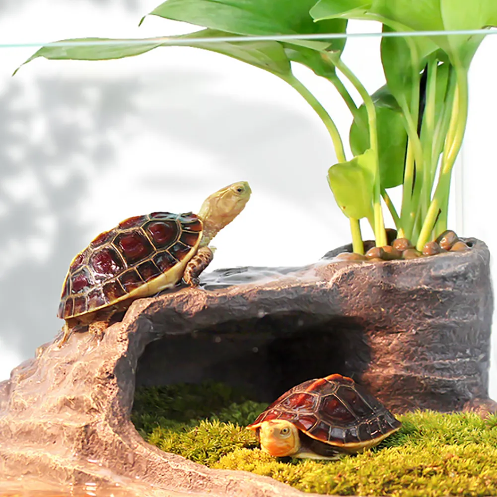 OMEM Turtle Hiding Place Cave Humidification Resin Rock Terrace Climbing Ladder Habitat Decoration