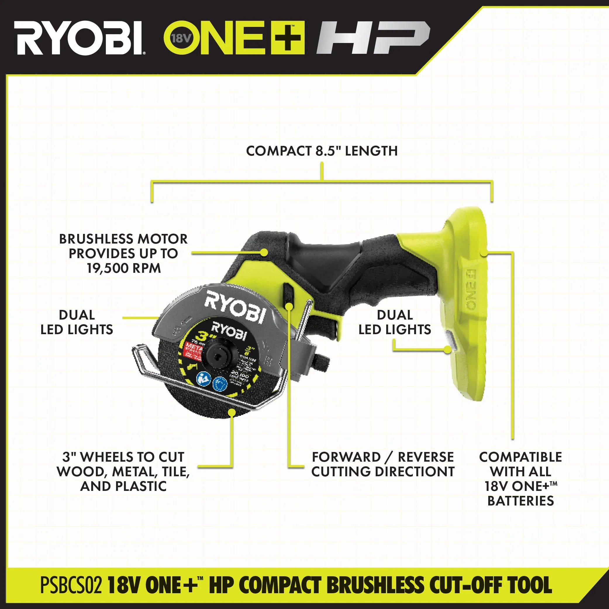 Open Box -  RYOBI ONE  HP 18V Brushless Cordless Compact Cut-Off Tool (Tool Only)