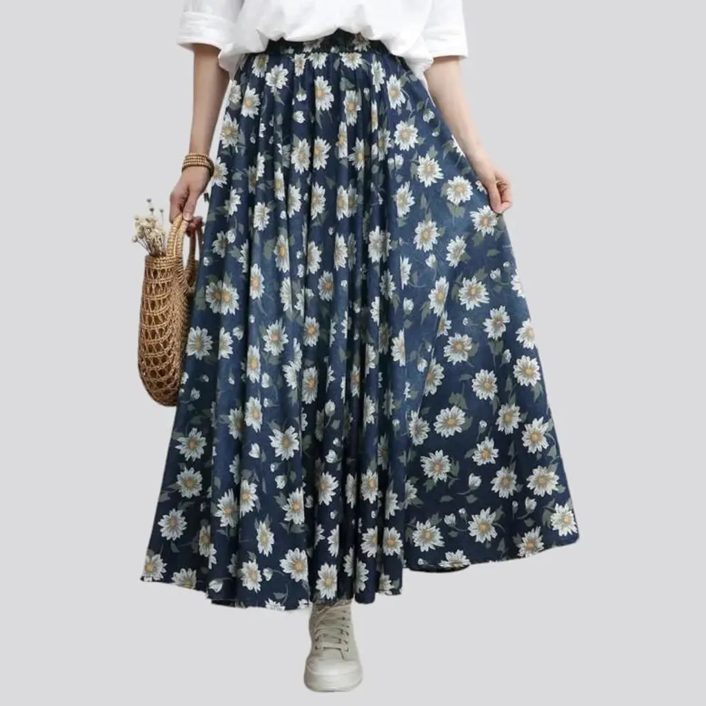 Painted women's denim skirt