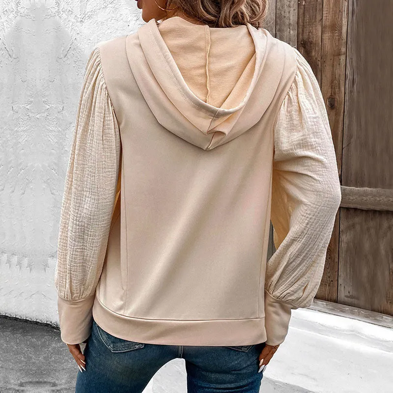 PEOPLETERRITORY Europe, America,   New new product autumn pullover hoodie  trade splicing bubble sleeve hooded sweater women