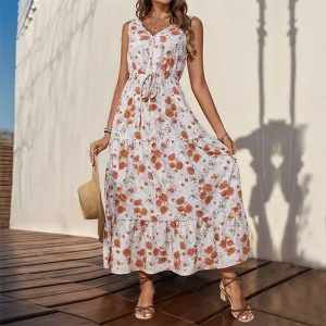 PEOPLETERRITORY New Hot Trade Long Dress New Summer New   Women's Printed Sleeveless Dress