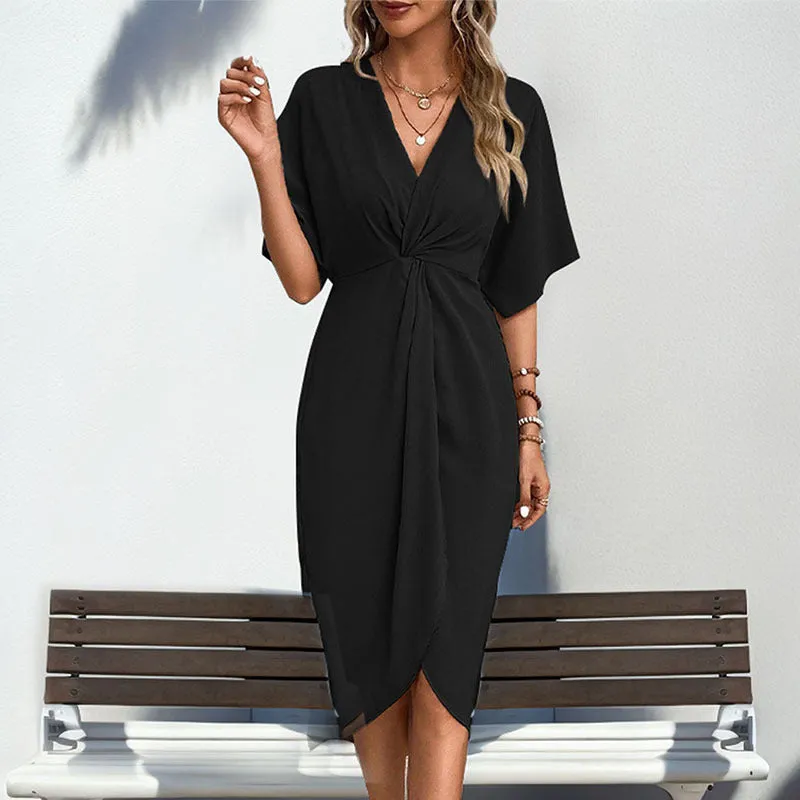 PEOPLETERRITORY New Hot Trade New New  Women's Clothing  Shoulder Sleeves Solid Color Irregular Dress