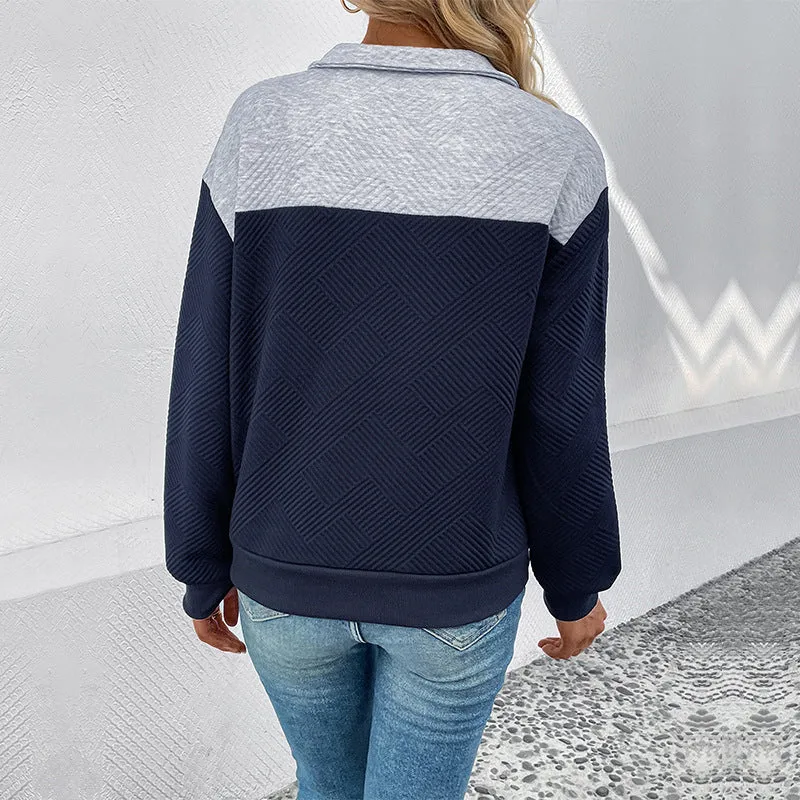 PEOPLETERRITORY New new autumn and winter sweater   long-sleeved contrasting color splicing women's top long-sleeved sweater