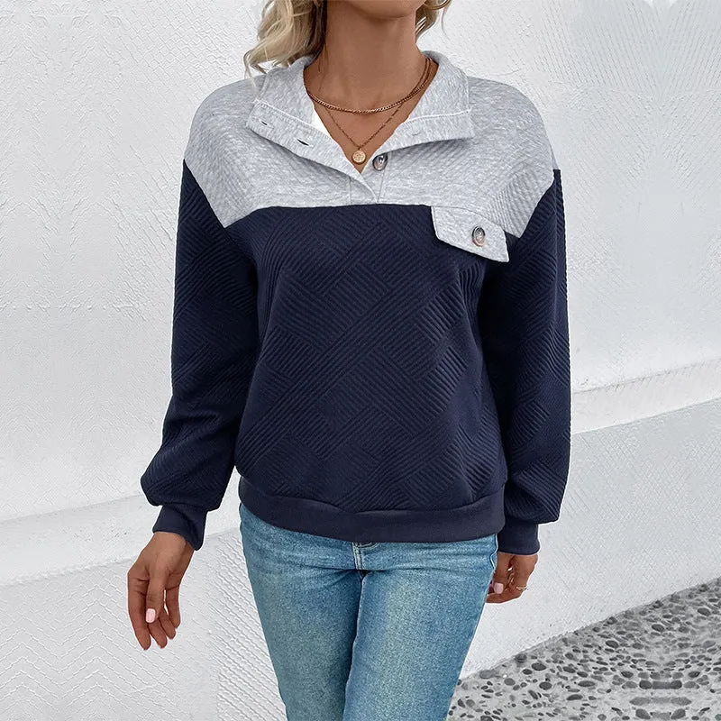 PEOPLETERRITORY New new autumn and winter sweater   long-sleeved contrasting color splicing women's top long-sleeved sweater