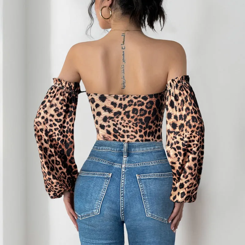 PEOPLETERRITORY New   new leopard print sexy slim jumpsuit  retro leopard print sweet and spicy style jumpsuit