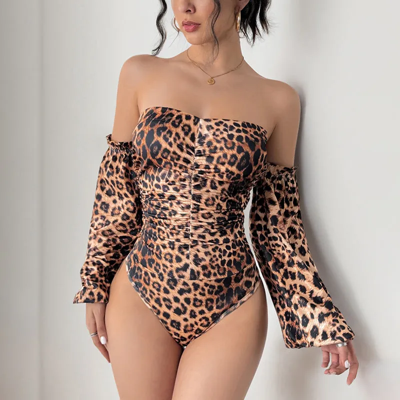 PEOPLETERRITORY New   new leopard print sexy slim jumpsuit  retro leopard print sweet and spicy style jumpsuit