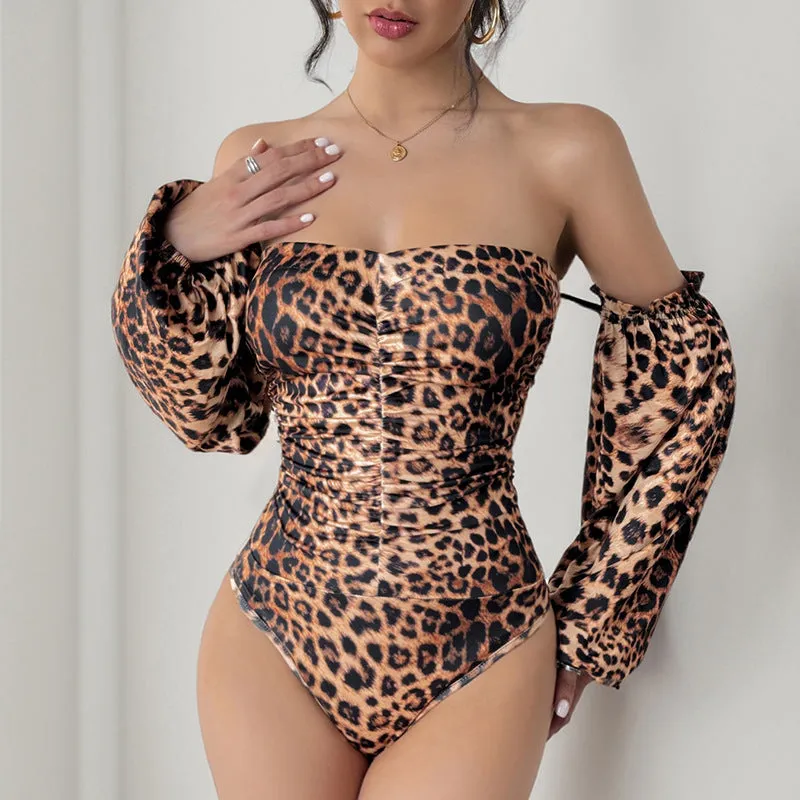 PEOPLETERRITORY New   new leopard print sexy slim jumpsuit  retro leopard print sweet and spicy style jumpsuit