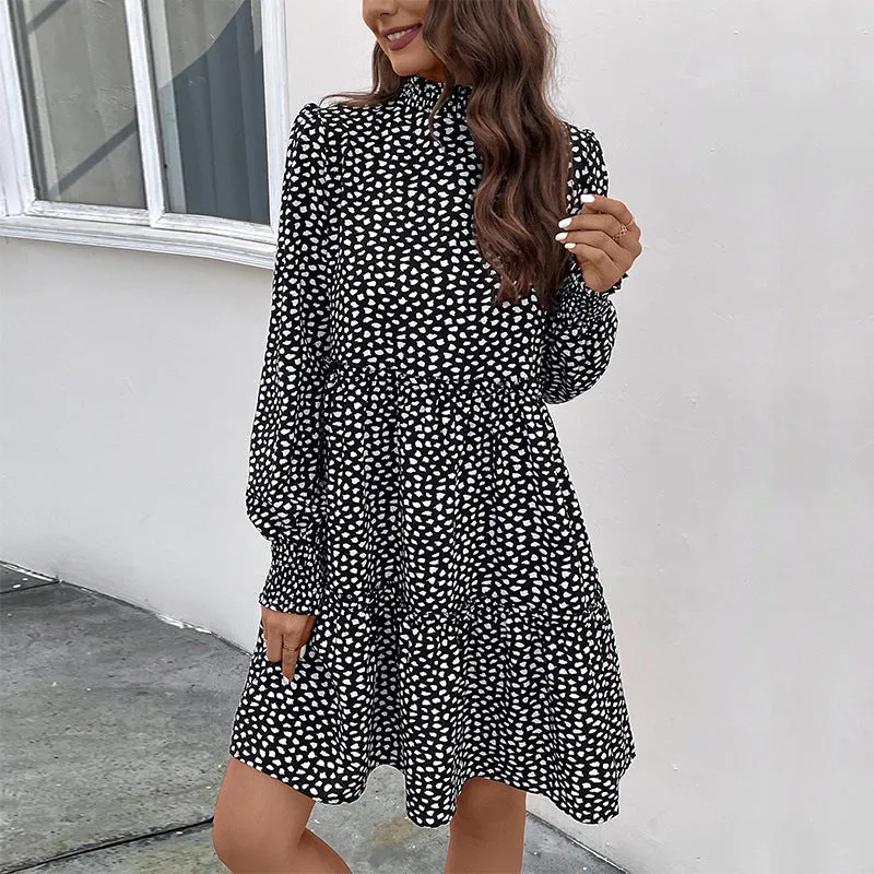 PEOPLETERRITORY popular splicing skirt New autumn new  women's clothing  leopard print long-sleeved dress