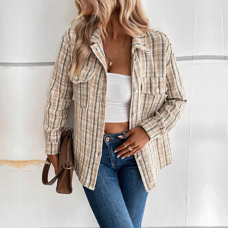 PEOPLETERRITORY  trade New autumn and winter new  small fragrant design jacket retro  plaid cardigan