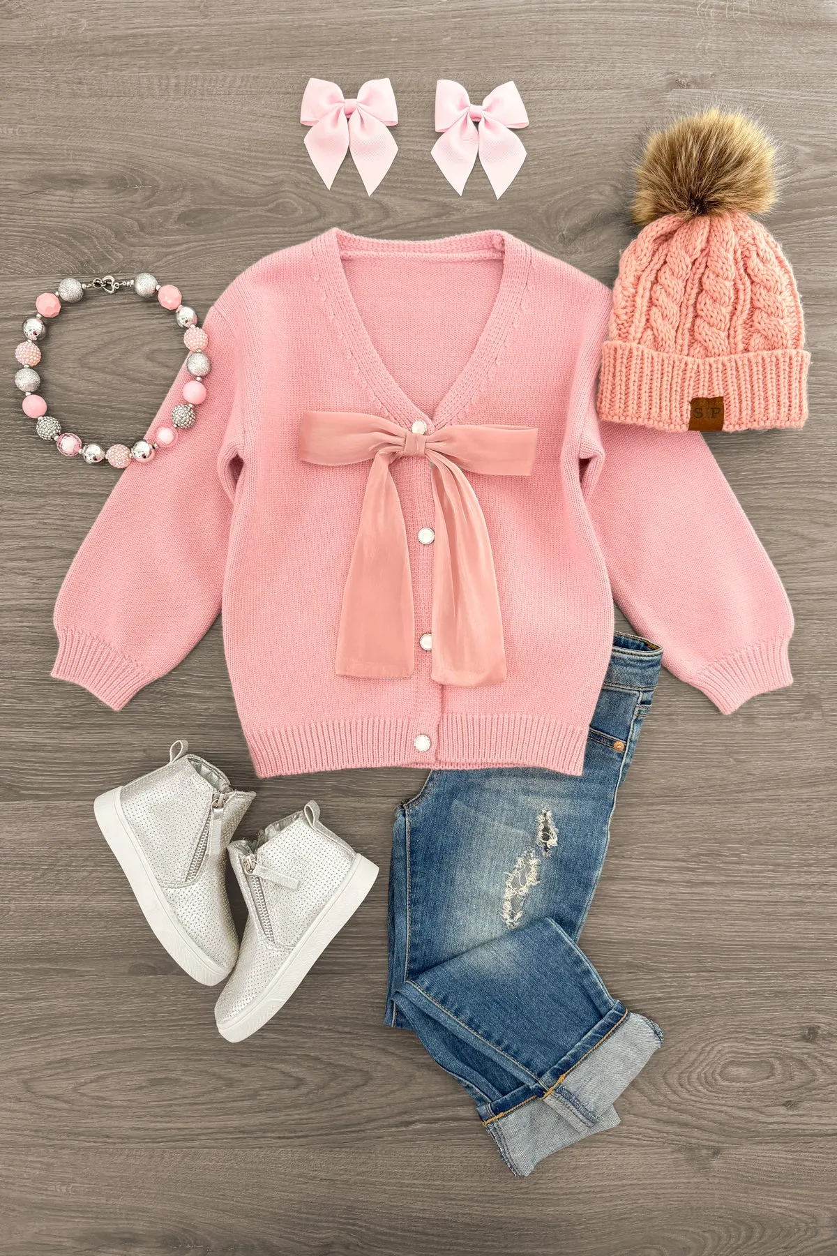 Pink Bow Sweater Cardigan